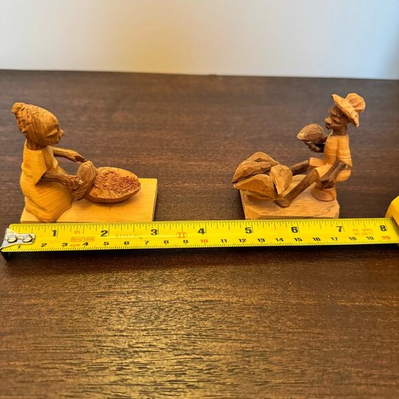 Vintage 1982 Two African Wood Carvings Man Woman Hand Carved 3” Figures Folk Art - Picture 12 of 13